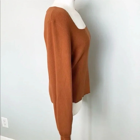 Sz S women’s ribbed square long sleeve puff pull over sweater brick red new - Picture 6 of 6